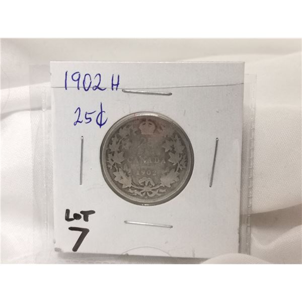 1902 H Canada Silver 25 Cent Coin