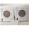 Image 1 : 1912 & 1917 Canada Silver 25 Cent Coins