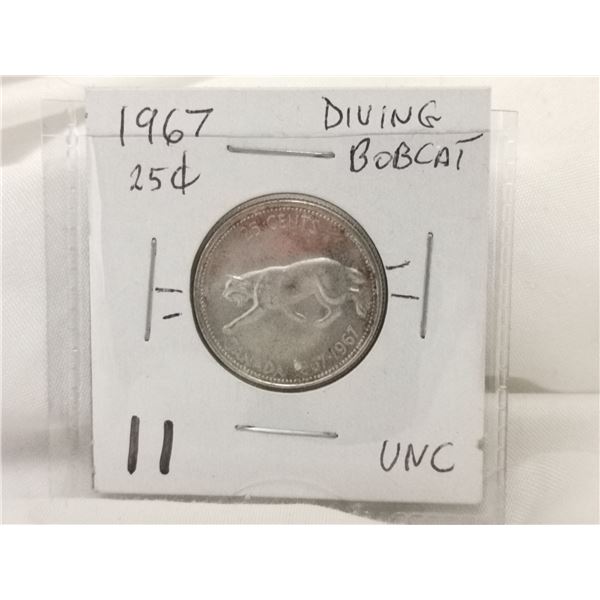 1967 Canada “Diving Bobcat” Silver 25 Cent Coin