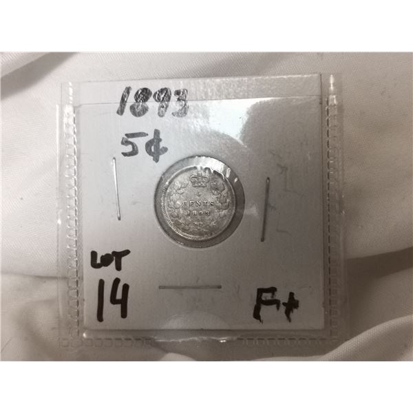 1893 Canada Silver 5 Cent Coin
