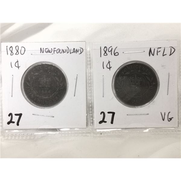 1880 & 1896 NFLD Large 1 Cent Coins