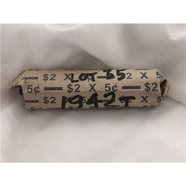 1942 Full Roll of Canada Tombac 5 Cent Coins (Unverified)