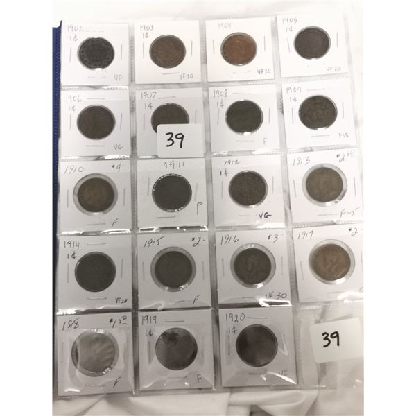 (19) Canadian Large 1 Cent Coins, Some Nice Grades