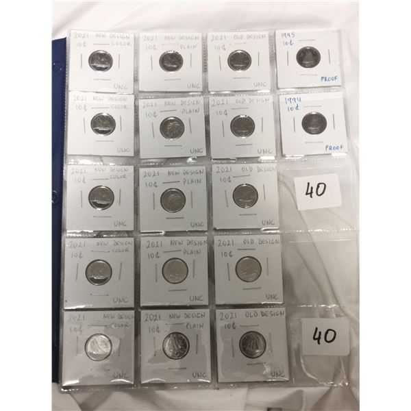 (17) UNC 10 Cent Coins.  Colour, Proof, UNC etc.