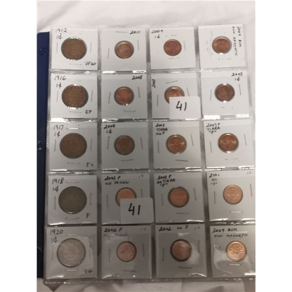 Large and small Canadian 1 cent coins, pull sheet