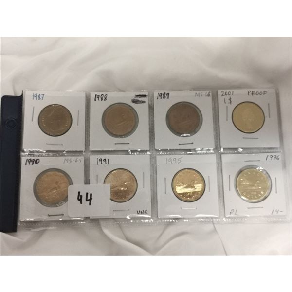 Eight special edition Canadian 2 dollar coins