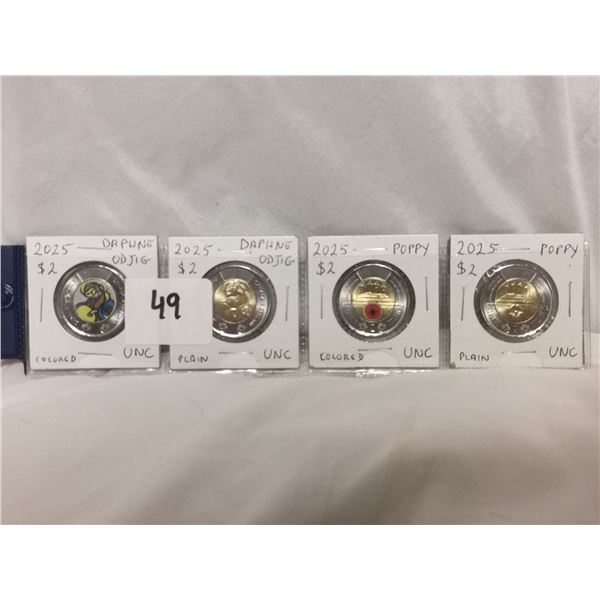 4 unc 2 dollar coins