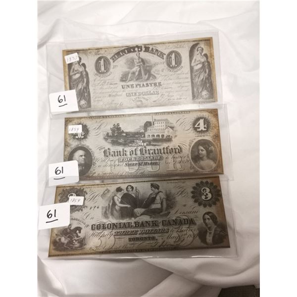 3 reproduction of charter bank notes