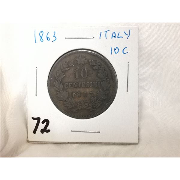 1863 Large Italian 10 cent Coin
