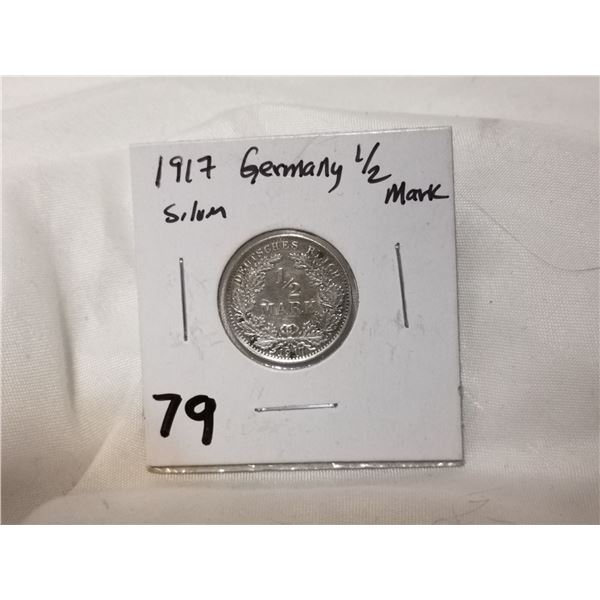 1917 Silver German Half Mark Coin