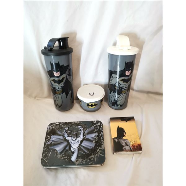 Batman Lot. Cards, Cups, Tin.