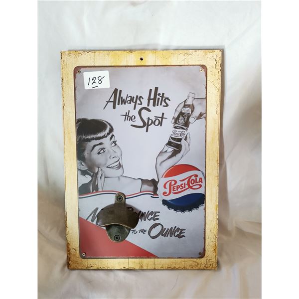 Pepsi Cola Tin on Wood Bottle Opener