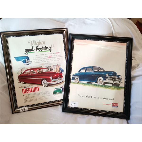 Mercury & Plymouth Original Car Ads, Framed