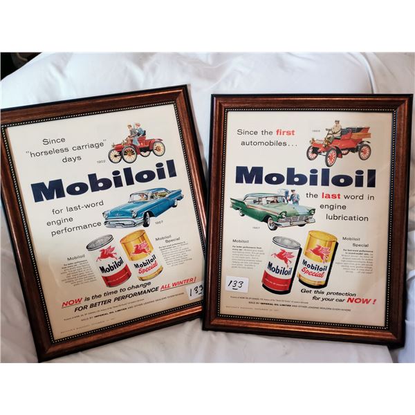 Two Mobil Oil Framed Original Ads
