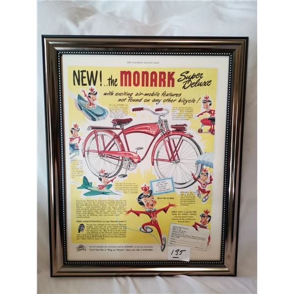Monark Super Deluxe Bicycle Framed Ad