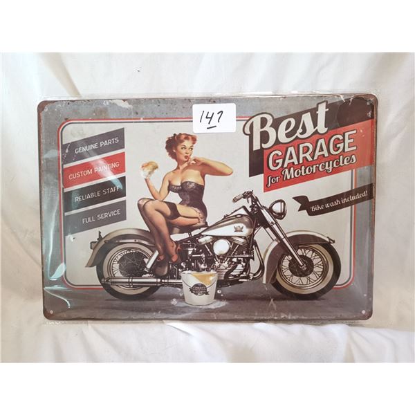 “Best Garage” Pin Up Advertising Tin Sign, 12x8”