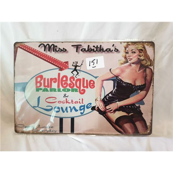 “Burlesque Parlor” Pin Up Advertising Tin Sign, 12x8”