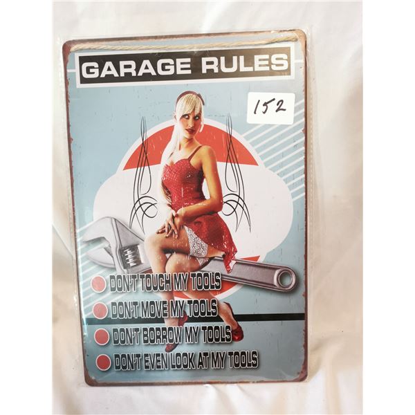 “Garage Rules” Pin Up Tin Sign, 12x8”