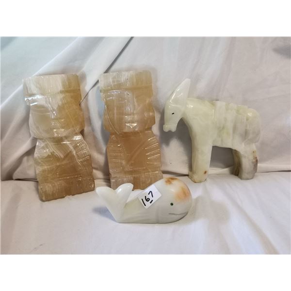 Stone Bookends, (2) Animal Stone Figurines