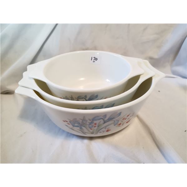 Pyrex Matching Set of (3) Bowls “Blue Iris”