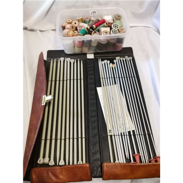 Full Set of Older Knitting Needles, Assorted Thread Spools
