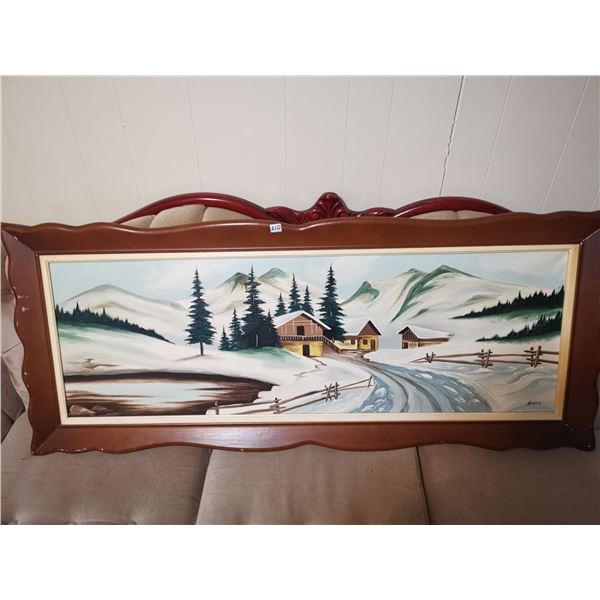Large Cabin View Swiss Oil Painting.  54”x 32”