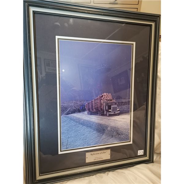 “Reflection of Class” Logging Truck Original Scrimshaw Print, 19x23”