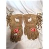 Image 1 : Very Old Beaded Leather Gloves.  Goats and Roses