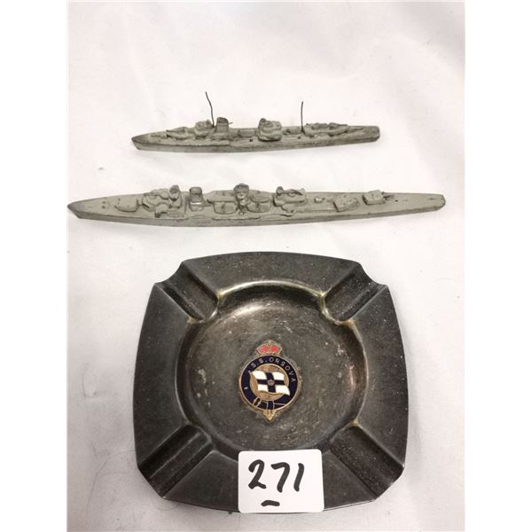 S.S. Orsova Ashtray, (2) Lead German Ships