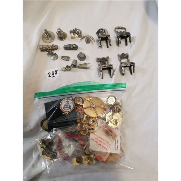 Bag of Pins, Monopoly Figures, Chairs
