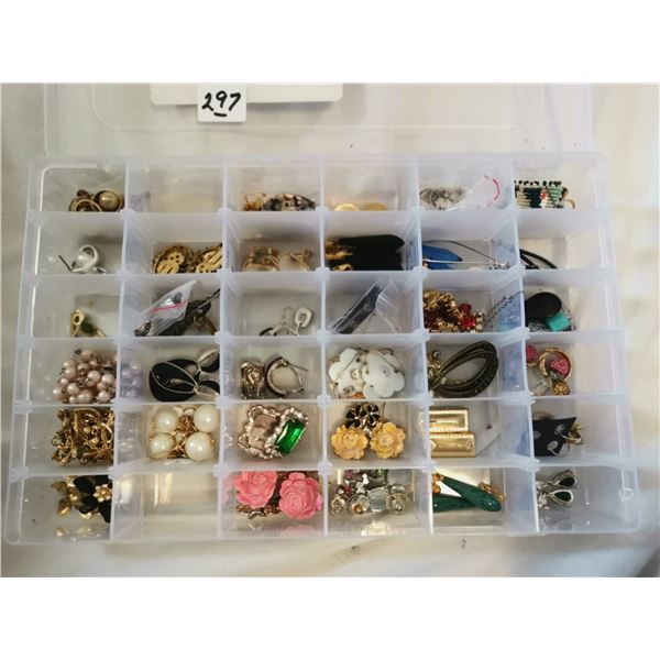 Earrings in Compartmented Plastic Storage Box