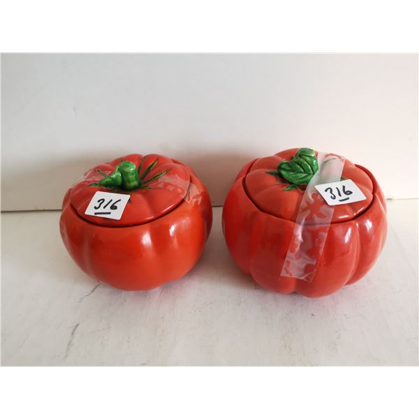 (2) Large Tomato Sugar Bowls 4” Diameter
