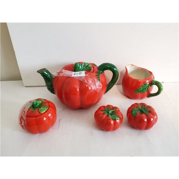 Tomato Teapot, Cream & Sugar Bowl, S&P Shakers