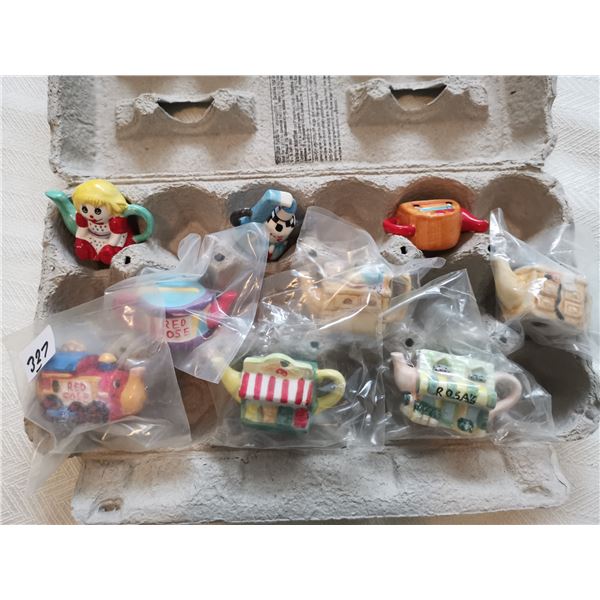 (9) Miniature Vintage Redrose Teapots