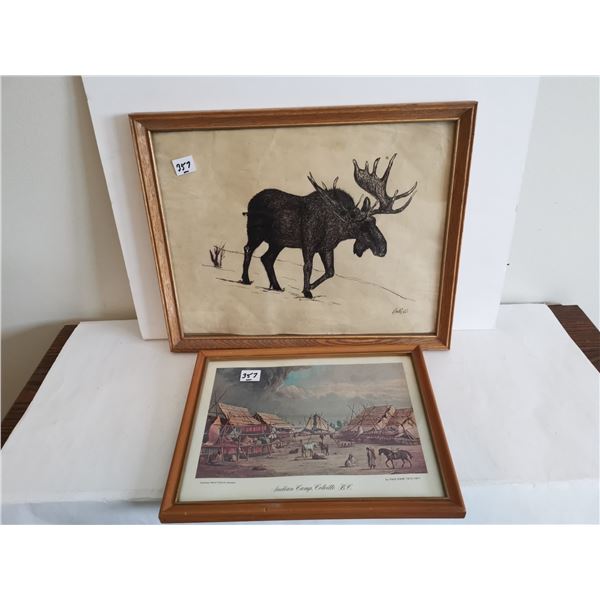 (2) Framed Pictures – Moose (15x12”) & “Indian Camp -Colville, BC[x=#8221