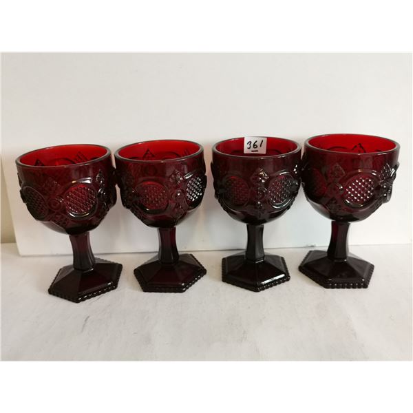(4) Avon Vintage Cape Cod Ruby Red Goblets, 6” Tall