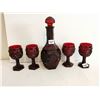 Image 1 : (4) Vintage Avon Ruby Red Glasses (4.5”) and Decanter (9.5”).