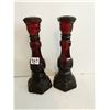 Image 1 : (2) Vintage Avon Ruby Red Candlestick Holders, 8.5”