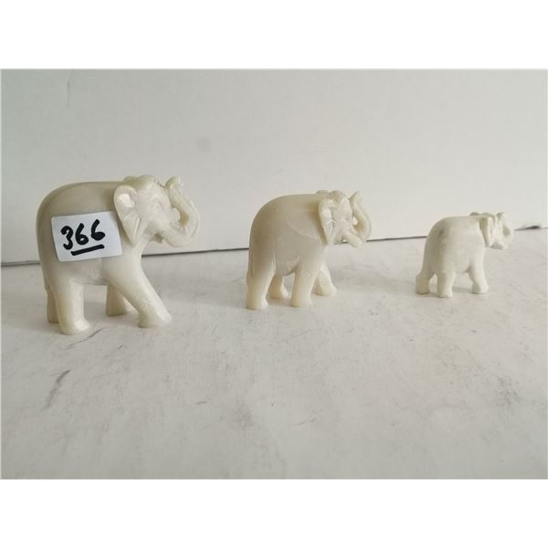 White Onyx Marble Elephant Figurines.  1.5”, 2”, 2.5” Tall