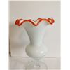 Image 3 : Fenton Milk Glass w/ Red Crest Footed Vase, 11”