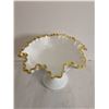 Image 2 : Fenton Milk Glass w/ Gold Crest Footed Candy Dish, 6” Tall