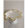 Image 3 : Fenton Milk Glass w/ Gold Crest Footed Candy Dish, 6” Tall