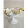 Image 4 : Fenton Milk Glass w/ Gold Crest Footed Candy Dish, 6” Tall
