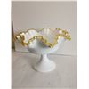 Image 5 : Fenton Milk Glass w/ Gold Crest Footed Candy Dish, 6” Tall