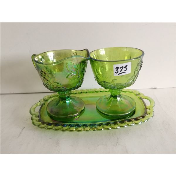 Vintage Indiana Carnival Glass Cream & Sugar Bowls w/ Tray