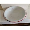 Image 1 : Vintage Enamelware Basin w/ Red Trim, 12.5”