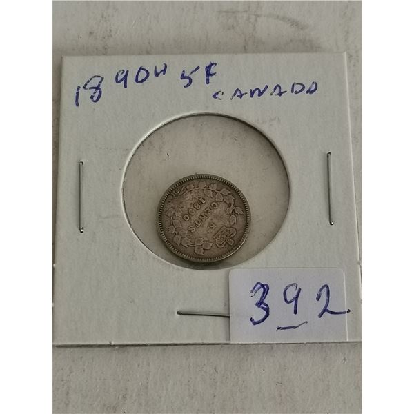 1890 H Canada Silver 5 Cent Coin