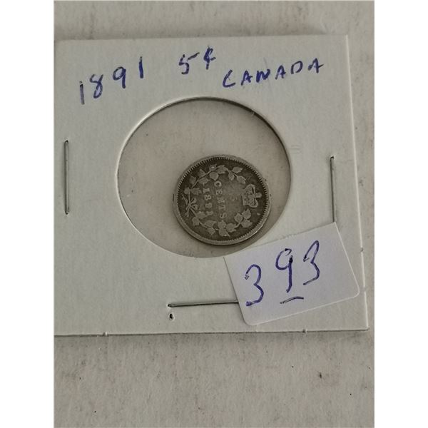 1891 Canada Silver 5 Cent Coin