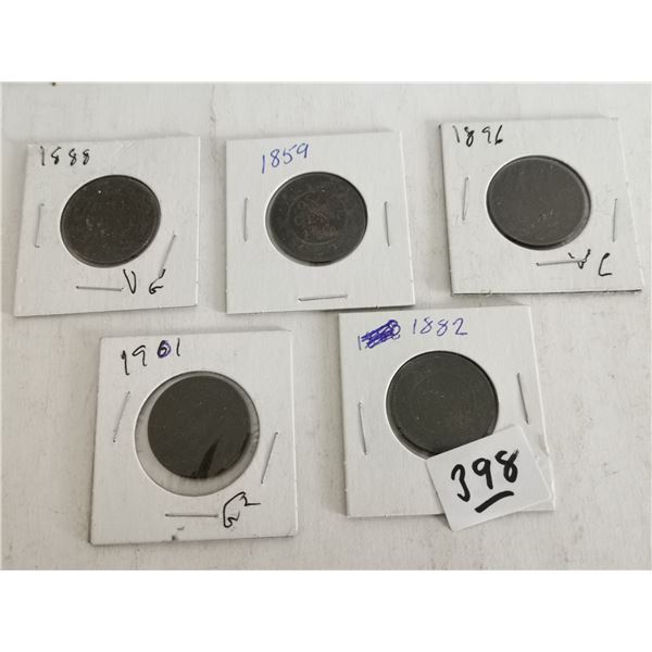 (5) Large Canada Pennies 1859, 1882, 1888, 1896, & 1901
