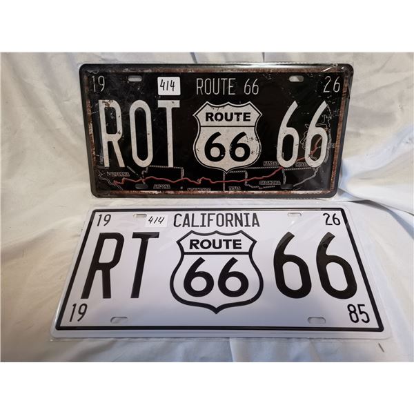 (2) Route 66 Tin Signs License Plates